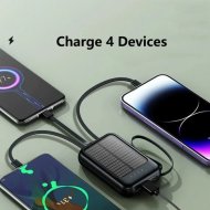 Napelemes powerbank 25000 mAh 4 beépített kábellel