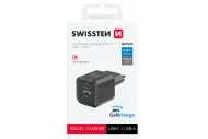 USB-C és USB-A gyorstöltő - 18 W - fekete - SWISSTEN